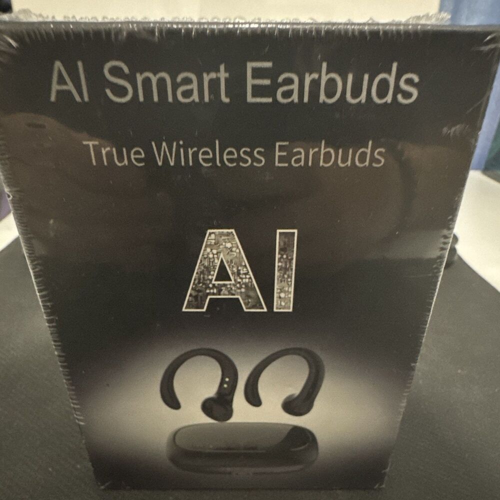 AI Smart Earbuds True Wireless Open-Ear Ear-Hook Bluetooth Touch Mic Black